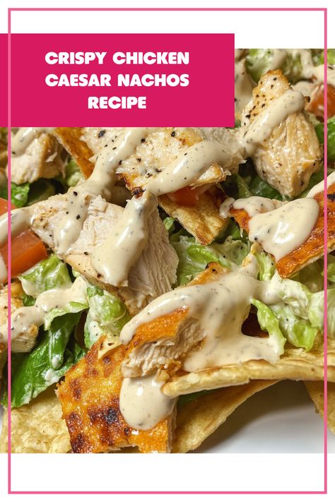 Looking for a fun twist on lunch? Try these Crispy Chicken Caesar Nachos! Perfect for sharing or enjoying on your own, they combine the classic flavors of a Caesar salad with crunchy tortilla chips. Top these nachos with zesty romaine lettuce, succulent chicken, and creamy Caesar dressing for an irresistible snack. Whether you're hosting game night or need a quick meal, this recipe is both delicious and crowd-pleasing. Make lunchtime exciting with this cheesy, crispy goodness! Hosting Game Night, Creamy Caesar Dressing, Creamy Garlic Mashed Potatoes, Lemon Chicken Piccata, Chicken Caesar, Parmesan Crusted Chicken, Classic Italian Dishes, Caesar Dressing, Salisbury Steak