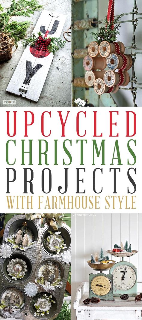 Upcycled Christmas Projects with Farmhouse Style - The Cottage Market Christmas Upcycle Ideas, Old Christmas Decorations Repurpose, Christmas Diy Farmhouse, Christmas Farmhouse Diy Decor, Christmas Boutique Crafts, Country Christmas Crafts Farmhouse, Shabby Christmas Decor, Farmhouse Christmas Diy Crafts, Trending Christmas Crafts 2024