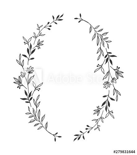 Stock Image: Hand drawn floral oval frame wreath on white background Flower Reef, Vine Drawing, Doodle Floral, Framed Tattoo, Flower Line Drawings, Happy Birthday Art, Procreate Ipad Art, Wreath Drawing, Vine Tattoos