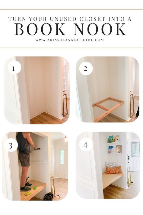 Turn your unused closet into a cozy reading book nook for kids! Such a great DIY with a full post explaining how to do this in your home. #diy Closet Book Nook, Diy Coat Closet, Book Nook Closet, Closet Nook, Reading Nook Closet, Garderobe Diy, Reading Nook Kids, Diy Coat, Diy Organizer