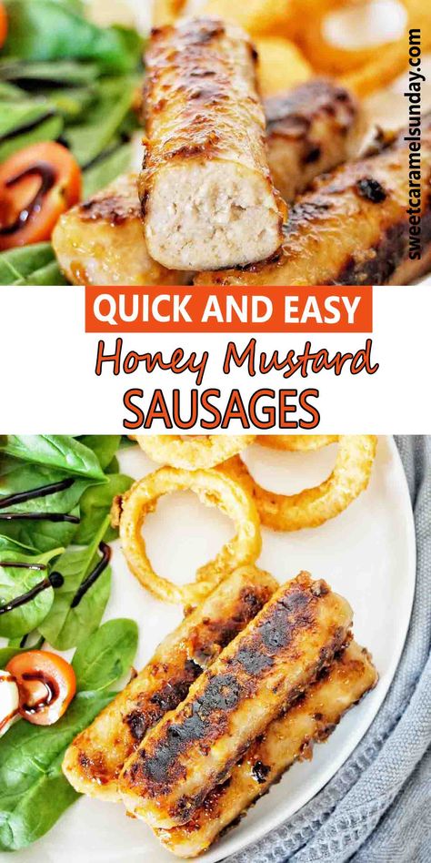 Honey Mustard Sausages are a quick and easy recipe that is perfect any night of the week. With a sweet and savory honey mustard sauce we combine these delicious flavors for sausages that are more than just sausages for dinner. So easy and simple to make. #sausages @sweetcaramelsunday Honey Mustard Sausages, Pork Sausage Recipes, Vienna Sausage, Honey Mustard Sauce, Mustard Sauce, Spicy Sausage, Quick And Easy Dinner, Pork Sausage, Most Popular Recipes