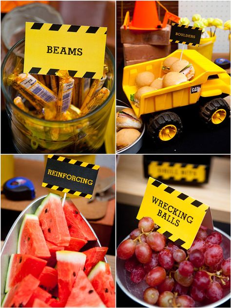 Construction Themed Birthday Party Construction Party Food, Construction Birthday Party Food, Shower Snacks, Construction Baby Shower, Construction Theme Birthday Party, Construction Theme Party, Construction Birthday Parties, Trucks Birthday Party, Construction Theme