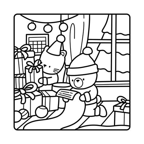 Bold And Easy Christmas Coloring Page, Bold Easy Coloring Pages Christmas, Christmas Cozy Coloring Pages, Cute Coloring Pages Bobbie Goods, Cocowyo Coloring Pages Christmas, Aesthetic Colouring Sheets, Cute Winter Coloring Pages, Aesthetic Christmas Coloring Pages, Christmas Coloring Pages Aesthetic