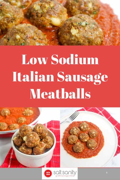 Low Sodium Italian Sausage Meatballs are an easy and flavorful way to take your meatball game to the next level. They bake up moist and tender and taste great! Low Sodium Diet Plan, Sausage Meatballs Recipes, Easy Low Sodium Recipes, Italian Sausage Meatballs, Low Sodium Recipes Heart, Homemade Italian Sausage, Heart Healthy Recipes Low Sodium, Low Salt Recipes, Sausage Meatballs