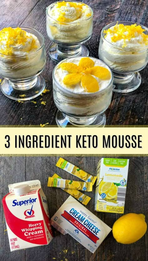 Lemon Keto Cheesecake Mousse - An easy, no bake low carb dessert you can make in 10 minutes with 3 ingrediets. This lemon keto cheesecake mousse has only 2.9g net carbs! #cheesecake #Nobake #ketodessert #Lowcarbrecipes #sugarfree #lemon #Mousse #creamcheesedessert Keto Cheesecake Mousse, Lemon Keto, Keto Mousse, Cheesecake Mousse Recipe, Chocolate Cheesecake Bites, Lemon Mousse, Cream Cheese Desserts, Keto Cream, Peanut Butter No Bake