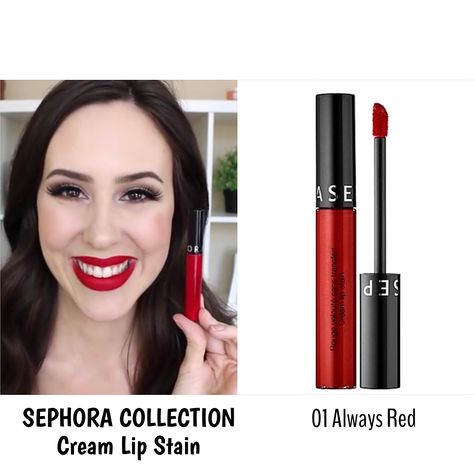 SEPHORA COLLECTION Cream Lip Stain 01 Always Red Sephora Red Lipstick, Sephora Always Red, Sephora Collection Cream Lip Stain, Sephora Lip Stain, Sephora Cream Lip Stain, Red Lip Stain, Sephora Lipstick, Sephora Cream Lip, Sephora Lip