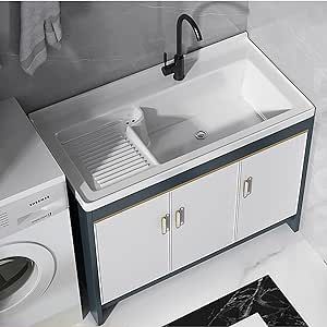 QQXX Laundry Sink with Cabinet,31inch Deluxe Laundry Cabinet with Faucet and Ceramics Sink,freestanding Utility Sink with Vanity Cabinet for Bathroom Laundry Room Utility Room Handwashing Station Laundry Basin Ideas, Sink With Vanity, Laundry Room Utility Sink, Handwashing Station, Sink With Cabinet, Utility Room Sinks, Laundry Room With Sink, Landry Room, Cabinet For Bathroom