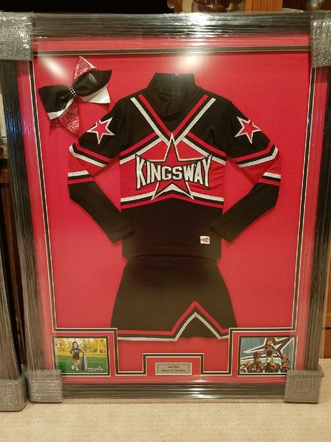 Framed Cheerleading Uniform #cheer #allstarcheer #framedjersey #jerseyframing Cheer Uniform Shadow Box, Framed Jersey, Cheer Coaches, Cheer Uniform, Cheer Outfits, Clothes Pictures, Cheer Mom, Shadow Boxes, Birthday Outfit