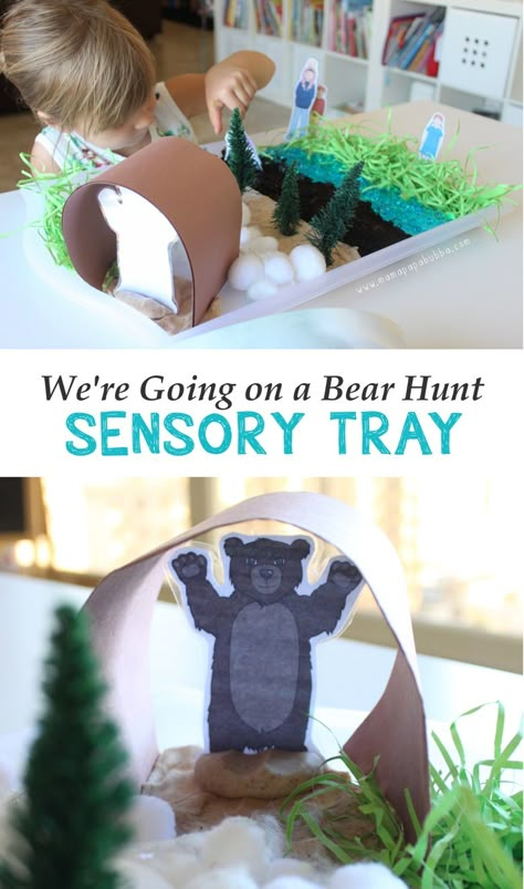 We’re Going on a Bear Hunt Sensory Tray Going On A Bear Hunt, Sensory Tray, Bear Hunt, Bear Crafts, Teddy Bear Picnic, Bear Theme, Preschool Books, Time Activities, Sensory Bins