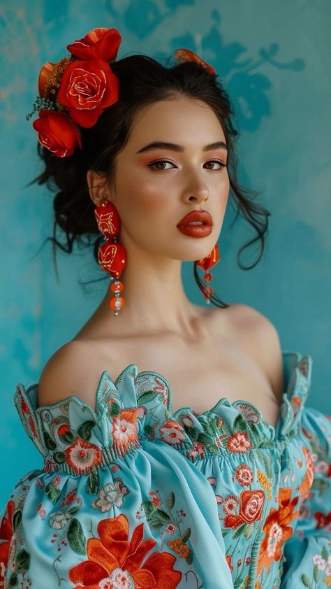 Mexican Beauty, Make Carnaval, Mexican Fashion, Flowers In Her Hair, Boda Mexicana, Stil Boho, Mexican Dresses, Mexican Style, Portrait Inspiration