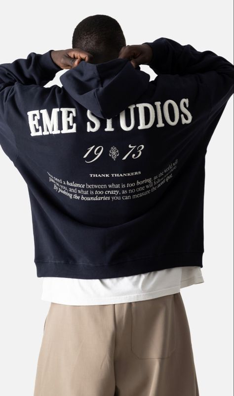 black blue dark hoddie eme studios m 1973 Classy Sweatshirt, Streetwear Photoshoot, Streetwear Tshirt Design, Apparel Design Inspiration, Graphic Shirt Design, Creative T Shirt Design, Tshirt Design Inspiration, Streetwear Hoodie, Concept Clothing