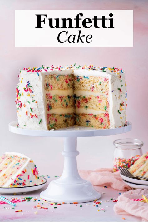 If you want to wow a crowd with a colorful dessert that pops in presentation and taste, this Funfetti Cake is the answer! Making a gorgeous layered Funfetti cake at home is easier than ever when you follow my foolproof step-by-step instructions. Fluffy Frosting, Easy Cupcake Recipes, Colorful Desserts, Cake Plates Stand, Funfetti Cake, Sprinkle Cake, Easy Cupcakes, Perfect Cake, Easy Cake Recipes