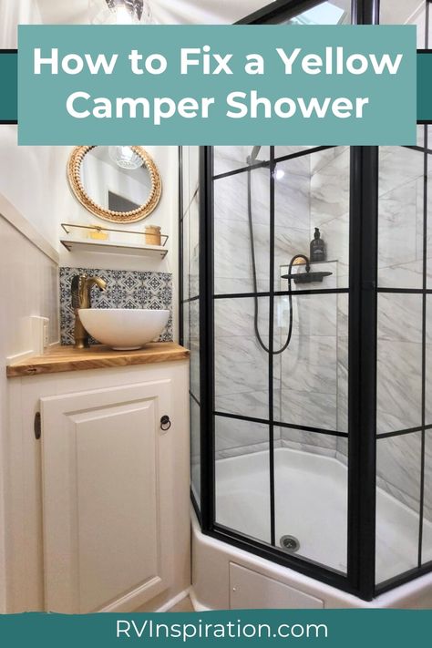 In older RVs, it’s normal to have a yellow camper shower. Most RV shower surrounds are made of plastic, which yellows over time. So how do you fix a yellow camper shower—without replacing it? Here are a few of the most recommended ways to whiten a yellowing shower. #rvbathroom #rvrenovation #rvinspiration Rv Newbies, Shower Replacement, Rv Skirting, Rv Models, Rv Cleaning, Rv Sink, Camping Tricks, Rv Inspiration, Camper Organization