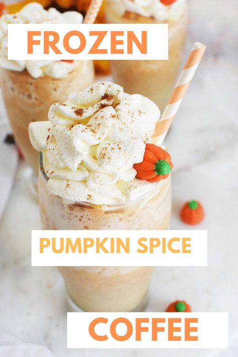 How to Make Frozen Coffee- Want to turn your PSL into a frozen dessert-like beverage? Try this Frozen Pumpkin Spice Coffee today! These iced pumpkin beverages are so delicious and easy to concoct! #frozencoffee #pumpkinspice #pumpkinspicecoffee via @savvysavingcoup Pumpkin Spice Frozen Coffee, Pumpkin Latte Starbucks, Cold Coffee Recipes, Frozen Pumpkin, Frozen Coffee, Pumpkin Spice Recipe, Pumpkin Caramel, Pumpkin Spice Coffee, Breakfast Drink