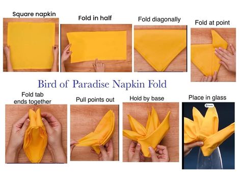 Birds Of Paradise Napkin Fold, Bird Of Paradise Napkin Fold, Folding Napkins, Napkin Folds, Hawaiian Luau Party, Retail Displays, Napkin Folding, Cloth Napkin, Hawaiian Luau