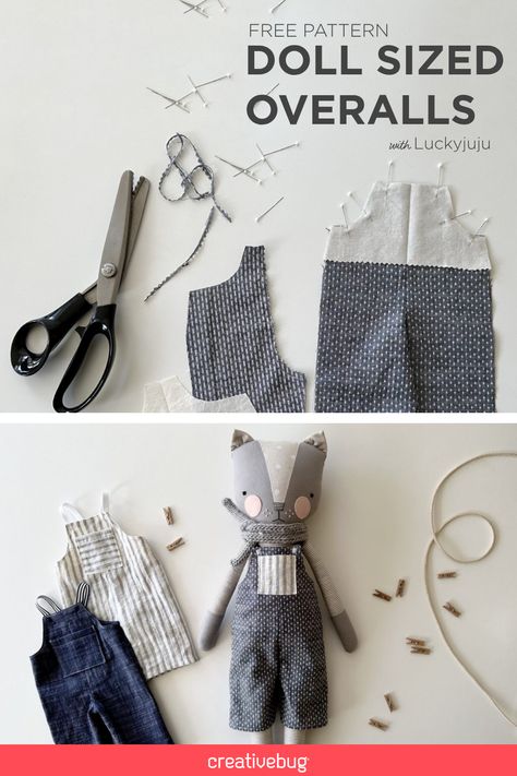 Fabric For Doll Making, How To Sew Doll Clothes Tutorials, Rag Doll Clothes Patterns, Dress Up Sewing Patterns, Doll Overalls Pattern Free, Rag Doll Clothes Patterns Free, Overalls Sewing Pattern Free, Dolls Clothes Patterns Free, Making Doll Clothes