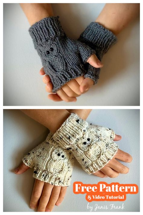 Owl Fingerless Gloves Free Knitting Pattern and Video Tutorial Owl Fingerless Gloves Pattern Free, Knit Wrist Warmers Pattern Free, Owl Mittens Pattern Free, Wrist Warmers Knitting Pattern Free, Knitted Wrist Warmers Pattern Free, Fingerless Gloves Knitted Free Pattern 2 Needles, Wrist Warmers Knitting Pattern, Fingerless Gloves Knitting Pattern, Fingerless Mittens Knit