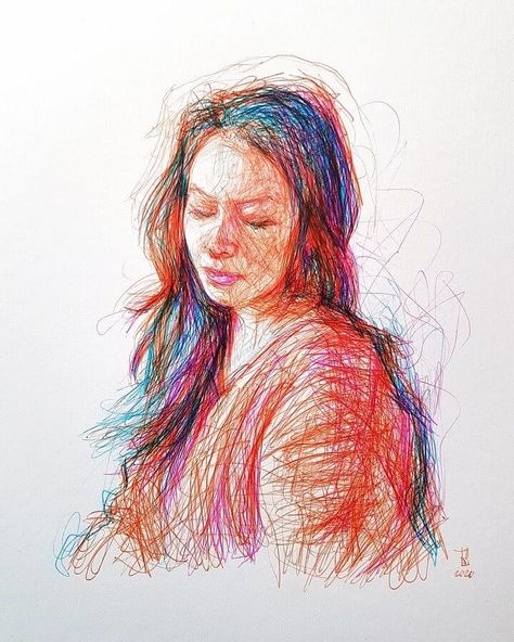 Scribble Drawings by A. Russo Scribble Art Colorful, Color Ink Drawing, Colored Pen Drawing, Scribble Drawings, Ballpoint Pen Art, Pen Art Work, Ink Pen Art, Color Pencil Illustration, Scribble Art