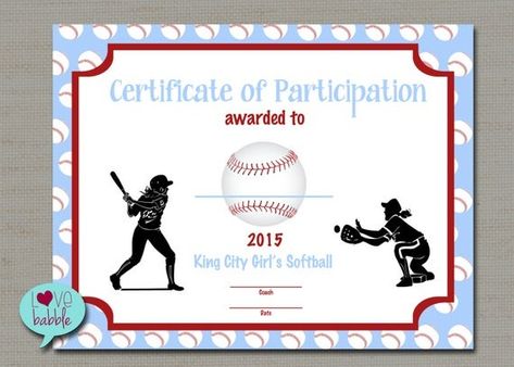 Professional Baseball Achievement Certificate Templates Softball Awards, Printable Baseball, Participation Award, Free Printable Certificates, Free Gift Certificate Template, Certificate Format, Birth Certificate Template, Award Template, T Ball