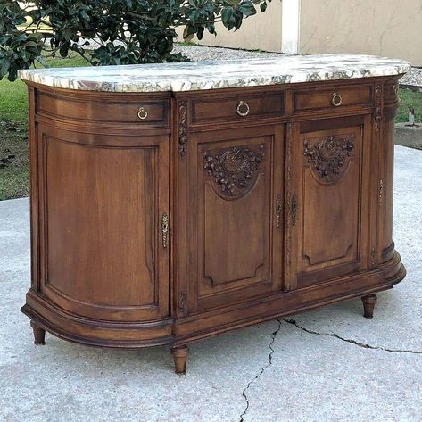 French Antique Furniture, Marble Top Buffet, Modern Buffet Table, Marble Top Sideboard, Hotel Aesthetic, Tall Sideboard, French Sideboard, Dinning Tables, Dining Sideboard