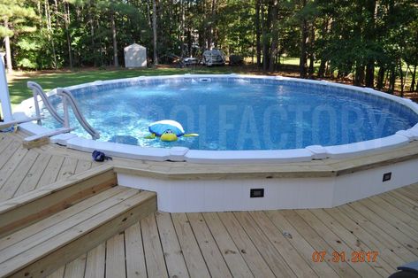 Deck For Above Ground Pool, Pool Decking Ideas, 2 Tier Deck, Decks For Above Ground Pools, Lap Pool Designs, Pools Ideas, Oval Pool, Best Above Ground Pool, Above Ground Pools