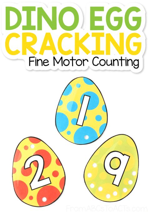 Dino Egg Cracking Fine Motor Counting - From ABCs to ACTs Dinosaur Counting Activities Preschool, Dinosaur Lacing Cards Free, Dinosaur Counting, Dinosaur Number Activities, Dinosaur Egg Activity, Letter S Crafts, Easter Activities For Toddlers, Egg In A Hole, Dino Eggs