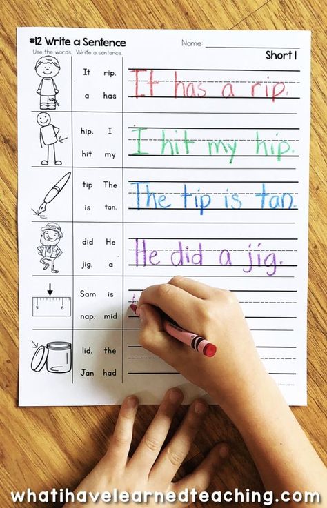 Do you need some new phonics activities? These Short I Phonics Worksheets give students practice reading and writing short i CVC words. On this page, students write the sentence from the given words. This is a great no-prep printable for kindergarten word work centers and covers all of the short i CVC words taught in kindergarten and first grade reading.. #kindergartenworksheets #shortiworksheets #phonicsworksheets #phonicsprintables Sight Word Morning Work, Sentence Dictation Kindergarten, Sentence Worksheets Kindergarten, Word Detectives First Grade Lucy Calkins, Word Work For Kindergarten, Kindergarten Writing Station, Teaching Word Families, Writing Games For Kindergarten, Cvc Word Puzzles Free