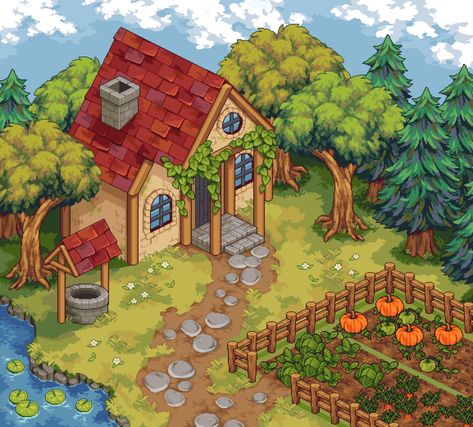 Helmi 🦋 on X: "#pixelart pixel art farm 🌱 this is the second isometric scene I have ever done https://t.co/ED2yENeRUu" / X Farm Pixel Art, Isometric Farm, Isometric Garden, Isometric Landscape, Isometric Pixel Art, Isometric Pixel, Game Art Environment, Farm Inspiration, Map Game