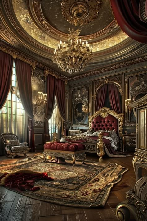 Bedroom Ideas Royal Fantasy Royal Bedroom, Royal Room Aesthetic, Bedroom Ideas Royal, Maximalist Dressing, Royal Interior Design, Castle Bedrooms, Castles Aesthetic, Royal Bedrooms, In Love With The Villain