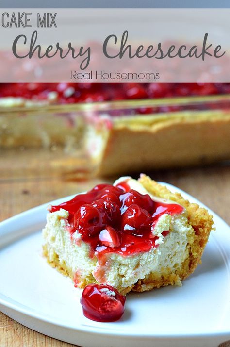 Cake Mix Cherry Cheesecake | Real Housemoms | #dessert #cheesecake Cherry Cheesecake, Dessert Dips, Cake Mix Recipes, Yummy Sweets, Savoury Cake, Eat Dessert, Sweets Desserts, Decadent Desserts, Sweets Treats