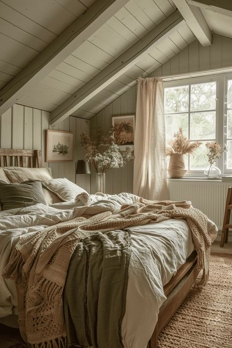 Calming Bedding Ideas, Natural Tone Bedroom Ideas, Cottage Core House Interior Bedroom, Victorian Boho Bedroom, Boho Cottage Bedroom, Cottage Bedroom Aesthetic, Calming Bedroom Decor, Cottage Bedroom Ideas, Idea Bilik Tidur