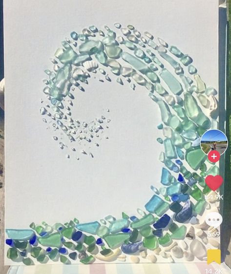 Glass Art Diy, Ocean Wave Art, Sea Glass Window, Seashell Art Diy, Sea Glass Art Diy, Sea Glass Art Projects, Beach Glass Crafts, Art Coquillage, Seashell Projects