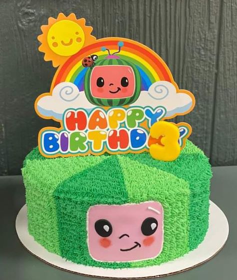 Cocomelon toddler birthday cake Coco Melon Cake Design, Simple Cocomelon Cake, Cocomelon Sheet Cake, Cocomelon 2nd Birthday Cake, Cocomelon Cake Design, Cocomelon Small Cake, Cocomelon Cody Birthday Cake, Cocomelon Cake Ideas, Cocomelon 2 Tier Cake Design