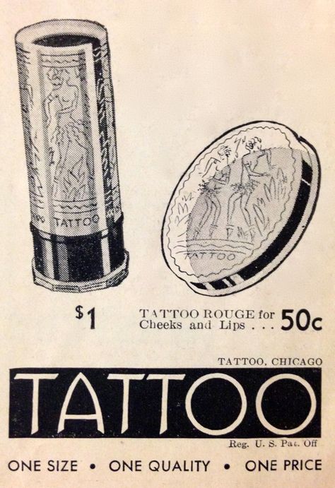 Tattoo Rouge & Lipstick Ad, 1934 History Of Advertising, Lipstick Ad, Chicago Tattoo, Vintage Makeup Ads, Lipstick Tattoos, Good Tattoo, History Meaning, Past Mistakes, Modern People