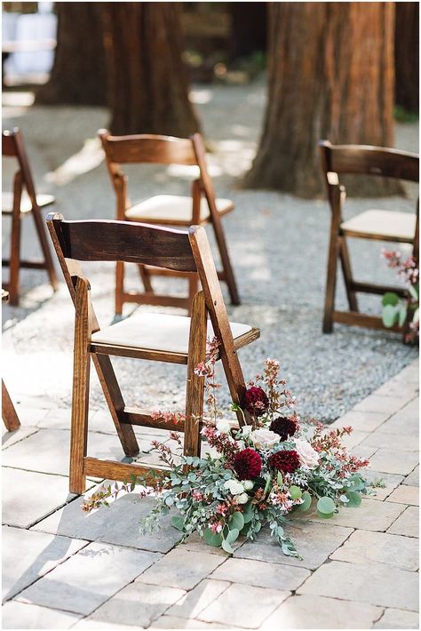 Aisle Decor for Outdoor Wedding Ceremony at Deer Park Villa | Ashley Carlascio Photography | Don't let aisle decor for your outdoor ceremony stress you out. Consider asking your wedding florist to create simple floral arrangements in your wedding flowers and line the aisle with them. Beautiful and timeless! See more on the blog. #deerparkvilla #deerparkvillawedding #californiawedding #californiaphotographer Bench Aisle Decorations Wedding, Aisle Decor Wedding Outdoor, Ceremony Back Of Aisle Flowers, Small Aisle Arrangements, Floral Arrangements Down The Aisle, Flowers Lining Aisle Wedding, Wedding Flowers Down The Aisle, Asile Wedding Ideas Outdoor, Simple Ceremony Flowers