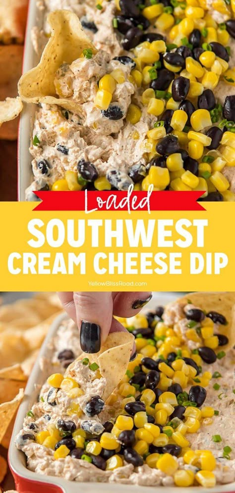 Southwest Cream Cheese Dip, Savory Dips, Cream Cheese Recipes Dip, Cheese Dips, Black Beans Corn, Cream Cheese Dip, Delicious Dips, Seven Layer Dip, Bread Sticks