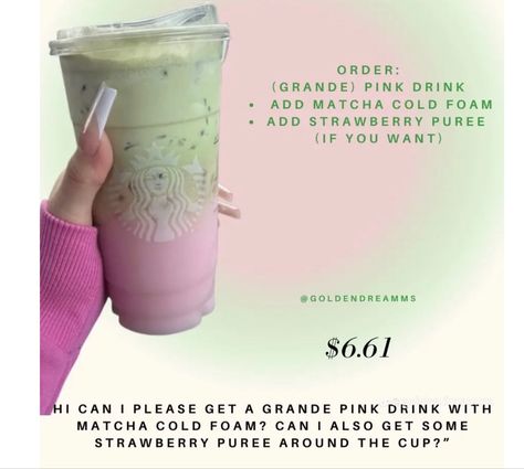 Starbucks Orders To Try Matcha, Matcha And Pink Drink, Matcha Starbucks Drinks Order Strawberry, Pink And Green Starbucks Drink, Keroppi Starbucks Drink, Starbucks Matcha Drinks How To Order, Strawberry Matcha Starbucks Order, Matcha Pink Drink Starbucks, Starbucks Matcha Latte With Strawberry Cold Foam