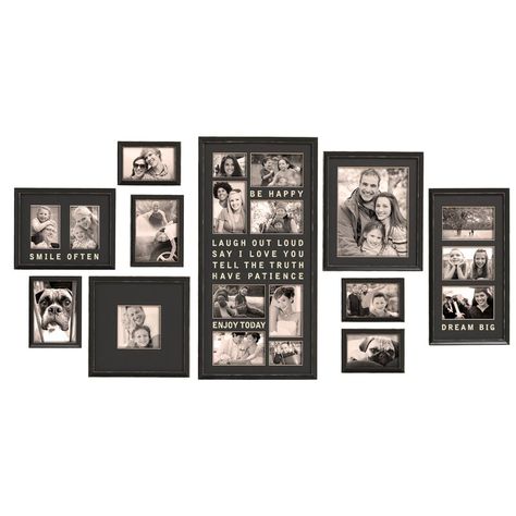 Red Barrel Studio Gimenez 10 Piece Luxury Typography Picture Frame Set & Reviews | Wayfair Luxury Typography, Gallery Wall Picture Frames, Frames Collage, Wall Layout, Farmhouse Decor On A Budget, Collage Des Photos, Picture Gallery Wall, Display Frames, Picture Frame Set