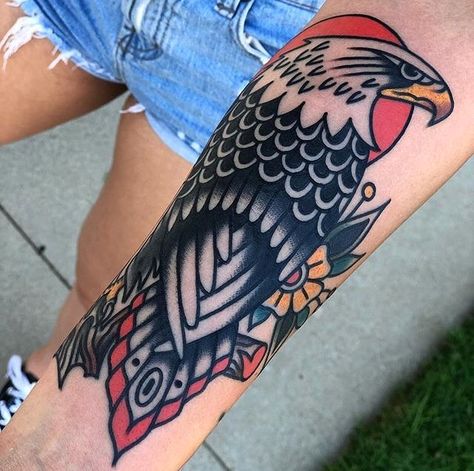 #tattoo by @dereksayegtattooer ... ... ... ... #traditional #traditionaltattoo #traditionalartist #oldtattoo #oldschooltattoo #tattooartist… Mj Tattoo, Traditional Eagle, Traditional Eagle Tattoo, Trad Tattoos, Kraken Tattoo, All Seeing Eye Tattoo, Eyeball Tattoo, Hawk Tattoo, Tattoos Traditional