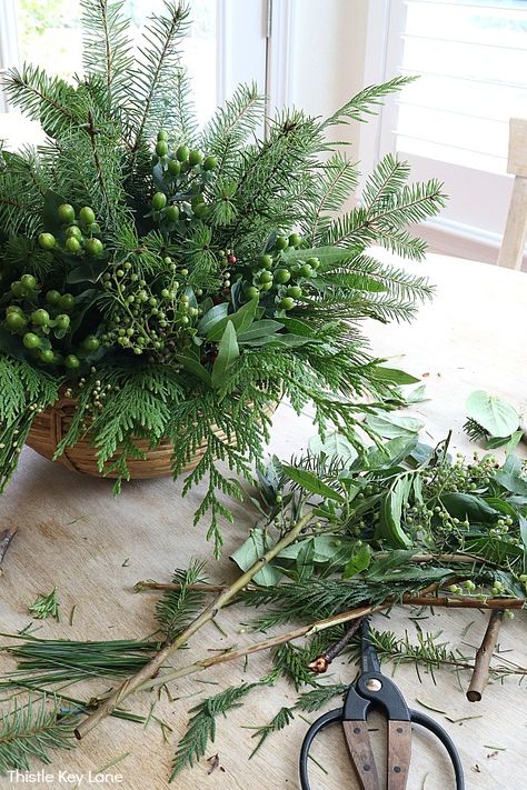 Christmas Flower Arrangements For Table, Green Christmas Centerpieces, Christmas Table Arrangements, Flower Arrangements Winter, Evergreen Arrangements, Christmas Flower Arrangements Ideas, Christmas Greenery Arrangements, Flower Garden Aesthetic, Flower Arrangements Ideas