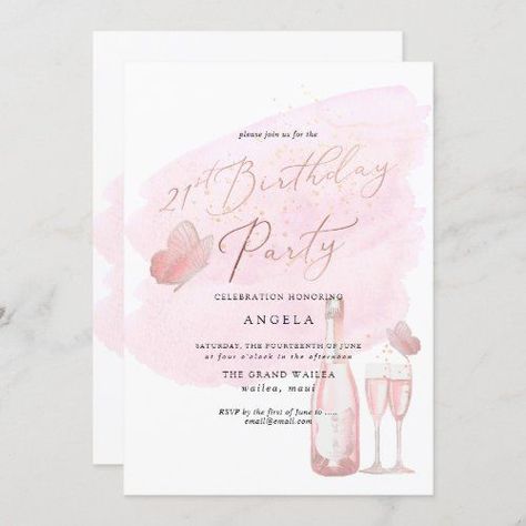 $2.50 | Pink Butterflies Watercolor Champagne 21 DIY YEAR Invitation #pixdezines #handwrittenfont #luxecalligraphycollection #pinkwatercolor #champagnebubbles #21stbirthdayparty #blushbutterflies #pinkchampagnebottleglasses Birthday Invitations Pink, Pink Champagne Bottle, Pink Birthday Party Invitations, New Years Eve Invitations, Halloween Birthday Invitations, 21st Birthday Invitations, Bday Invitations, 60th Birthday Invitations, Pink Birthday Party