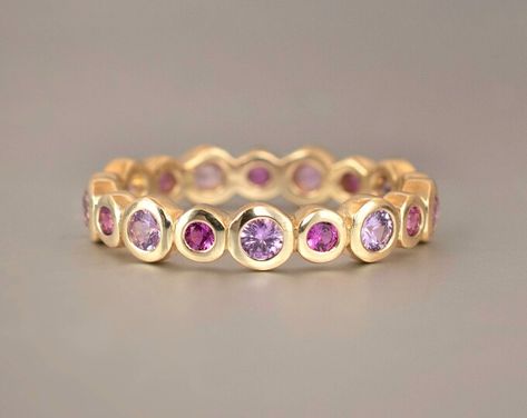 Pink Wedding Band, Unique Womens Wedding Rings, Tiny Heart Earrings, Handmade Wedding Band, Graduation Rings, Sapphire Eternity Ring, Contour Wedding Band, Gold Stacking Ring, Eternity Ring Gold