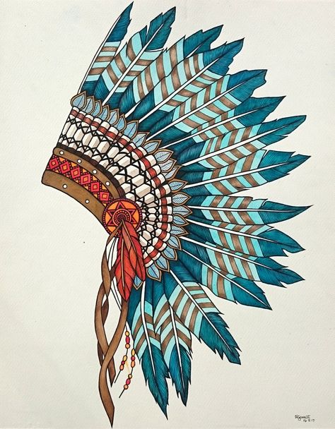 Native Indian Tattoos, Native Tattoos, Native American Headdress, Indian Headdress, Indian Tattoo, Head Dress, Feather Art, Indian Head, American Indian Art