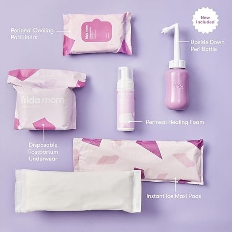 KIT INCLUDES: 4 disposable underwear, 4 Ice Maxi Pads, 24 Perineal Cooling Pad Liners, 5oz Perineal Healing Foam, and caddy.
BATHROOM ESSENTIALS: Each product delivers pain relief, cooling, or cleansing for after birth, perineal tears, stitches or hemorrhoids.
SIZE & MATERIAL: Latex-free, Microfiber disposable boyshort underwear (waist 28"-42"). Peri Bottle, Frida Mom, Perineal Tear, Maxi Pads, Instant Ice, Maxi Pad, Aesthetic Galaxy, Feminine Wash, Baby Changing Tables