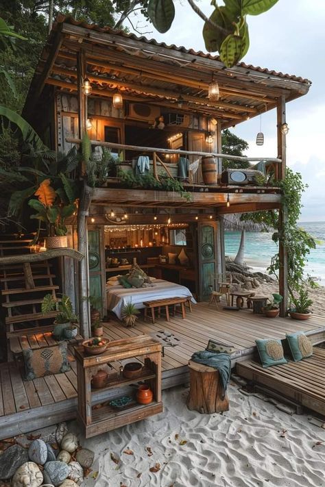 Jungle House, Dream Beach Houses, Dream Beach, Tree Houses, Container Homes, Tiny House Design, Beach Cottages, Casas De Ensueño, Dream Houses