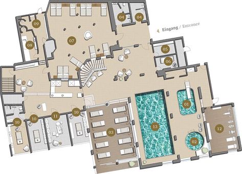 Spa Floor Plan Layout, Spa Plan Architecture Spas, Spa Floor Plan, Spa Layout, Spa Plan, Cruise Spa, Commercial Building Plans, Resort Plan, Moto Scrambler