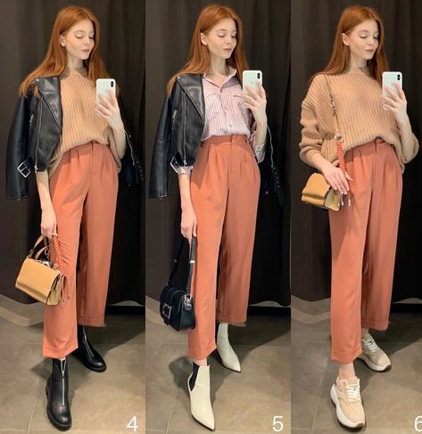 Salmon Pants Outfit, Coral Pants Outfit, Salmon Pants, Outfits Bonitos, Coral Outfit, Coral Pants, Style Scrapbook, Outfit Invierno, Professional Outfits