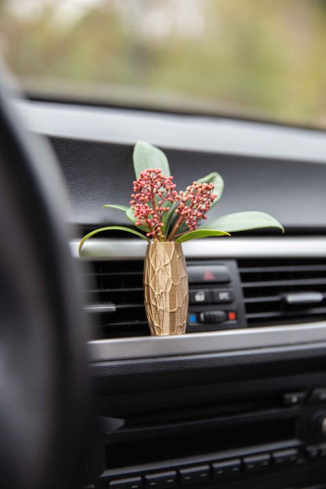 Mini vase car accessory for air vent / bio based / natural air freshener / zero waste / perfect gift - Menoitios - by NewAntheia on Etsy Car Decorations Interior Earthy, Nature Car Decor, Plant Car Accessories, Car Vase, Cute Air Freshener For Car, Plant Car Air Freshener, Galaxy Car, Boho Car Accessories, Gold Car