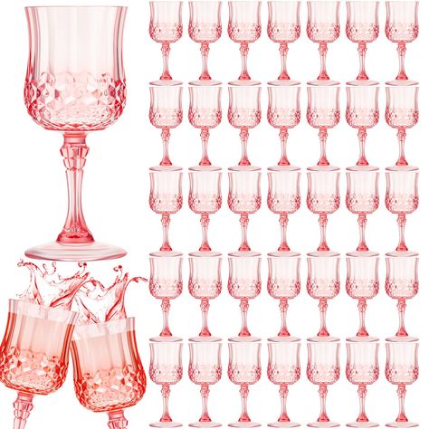 PRICES MAY VARY. Bulk to Use: the package comes with 50 pieces of plastic wine glasses for party in retro and vintage style, elegant and graceful, rich quantities and beautiful designs can nicely meet your daily use and replacement demands Wear Resistant and Reusable: our cocktail glasses are made of quality plastic material, safe and odorless, reliable and reusable, wear resistant and sturdy, and not easy to deform or break, so you can use them with confidence Suitable Size and Capacity: the si Quince Brindis Set, Glasses For Wedding, Bridgerton Party, Wedding Budget Planner, Plastic Wine Glasses, Pink Glassware, Flute Glasses, Champagne Flute Glasses, Birthday Brunch