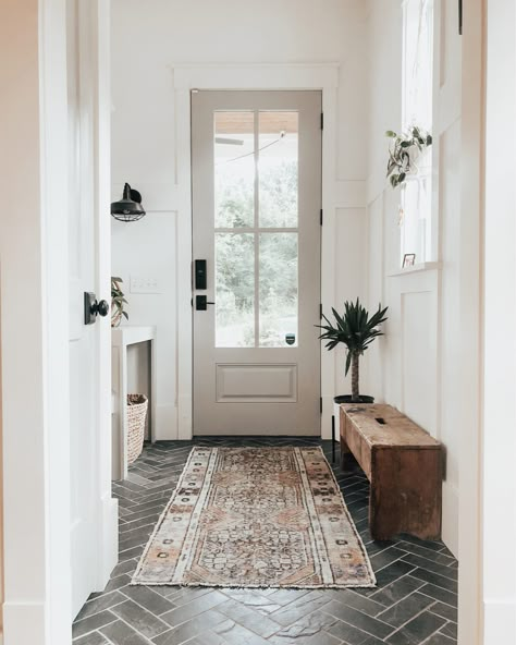 Mid Century Modern Farmhouse, Laundry Room/mud Room, Modern Farmhouse Wall Decor, Apartment Decoration, Welcome To My House, Room Photo, Room Entrance, Entry Way Design, Tile Inspiration